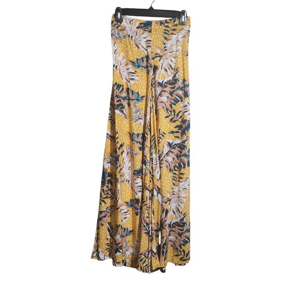 Le Salty Label Wide Leg Havana Pants Women's XS Yellow Floral Zipper Pull On Vac - Picture 2 of 14
